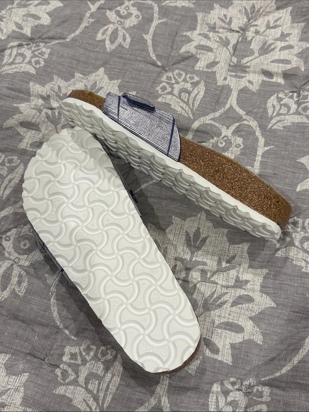 Birkenstock Women’s Metallic Silver Single-Band Slide Sandals